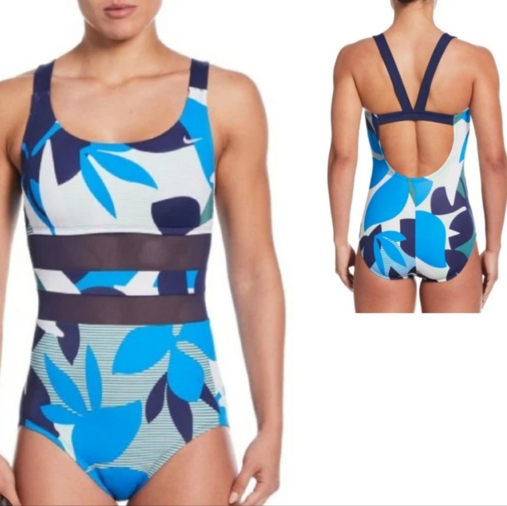 Nike Women's Standard Mesh Solid Edge V-Back One Piece Swimsuit New